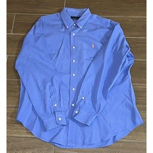 RALPH LAUREN Mens Solid Blue Classic Fit Long-Sleeve Shirt XL Button-Down